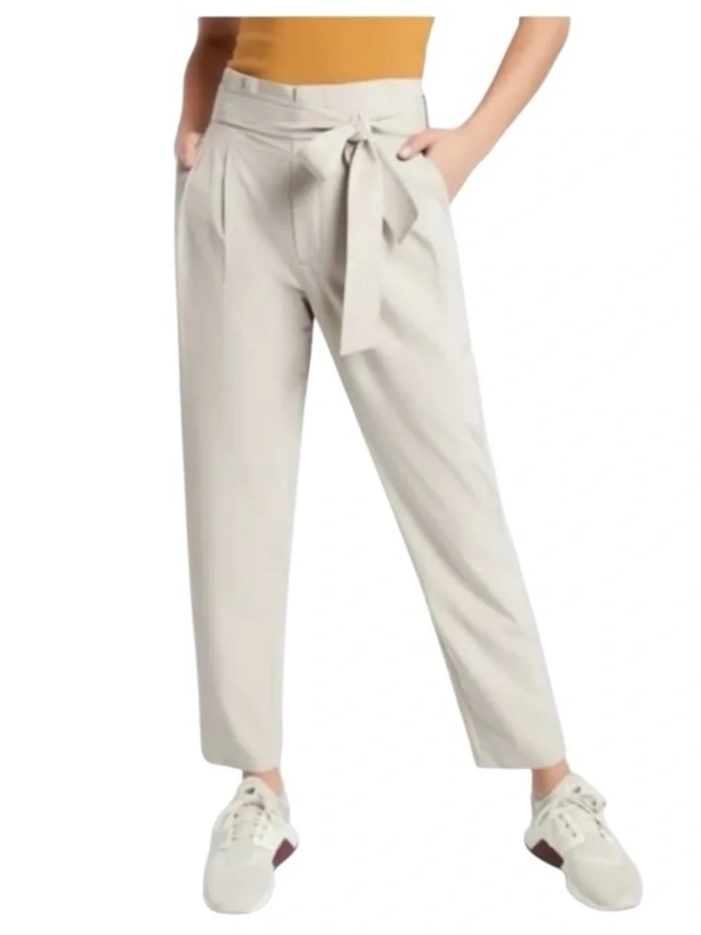 Athleta Skyline Pant II Beige High-Rise Tapered Paperbag Waist Trouser Size 8